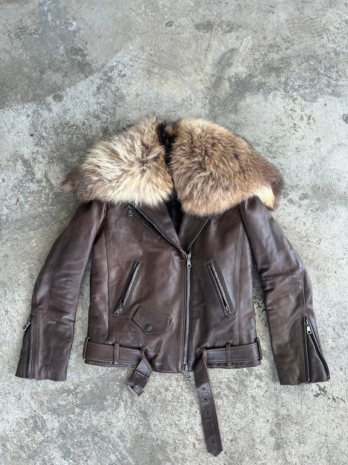 Balmain AW11 Brown Leather Fur Jacket