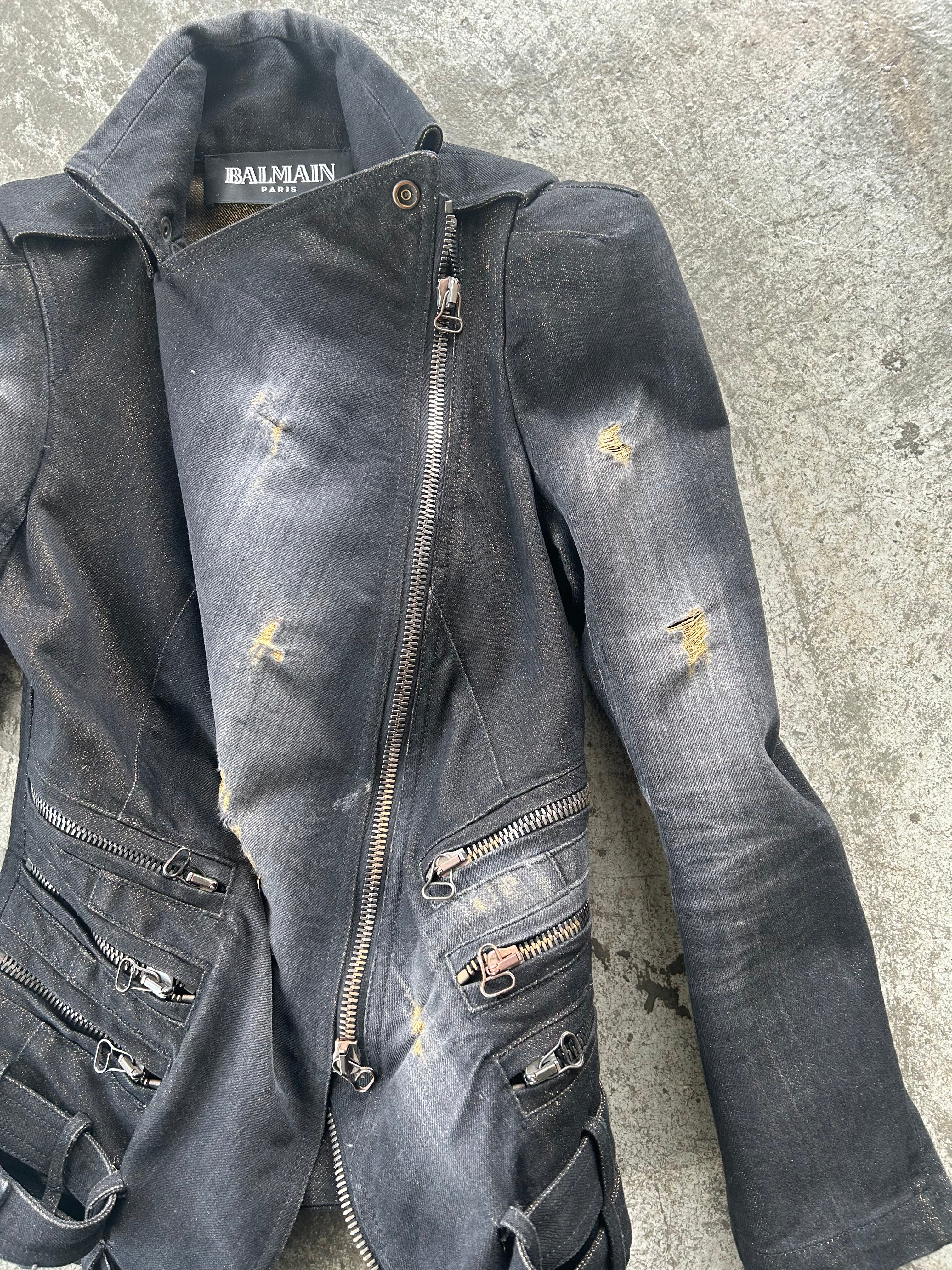 Balmain AW11 Gold Distressed Biker Jacket