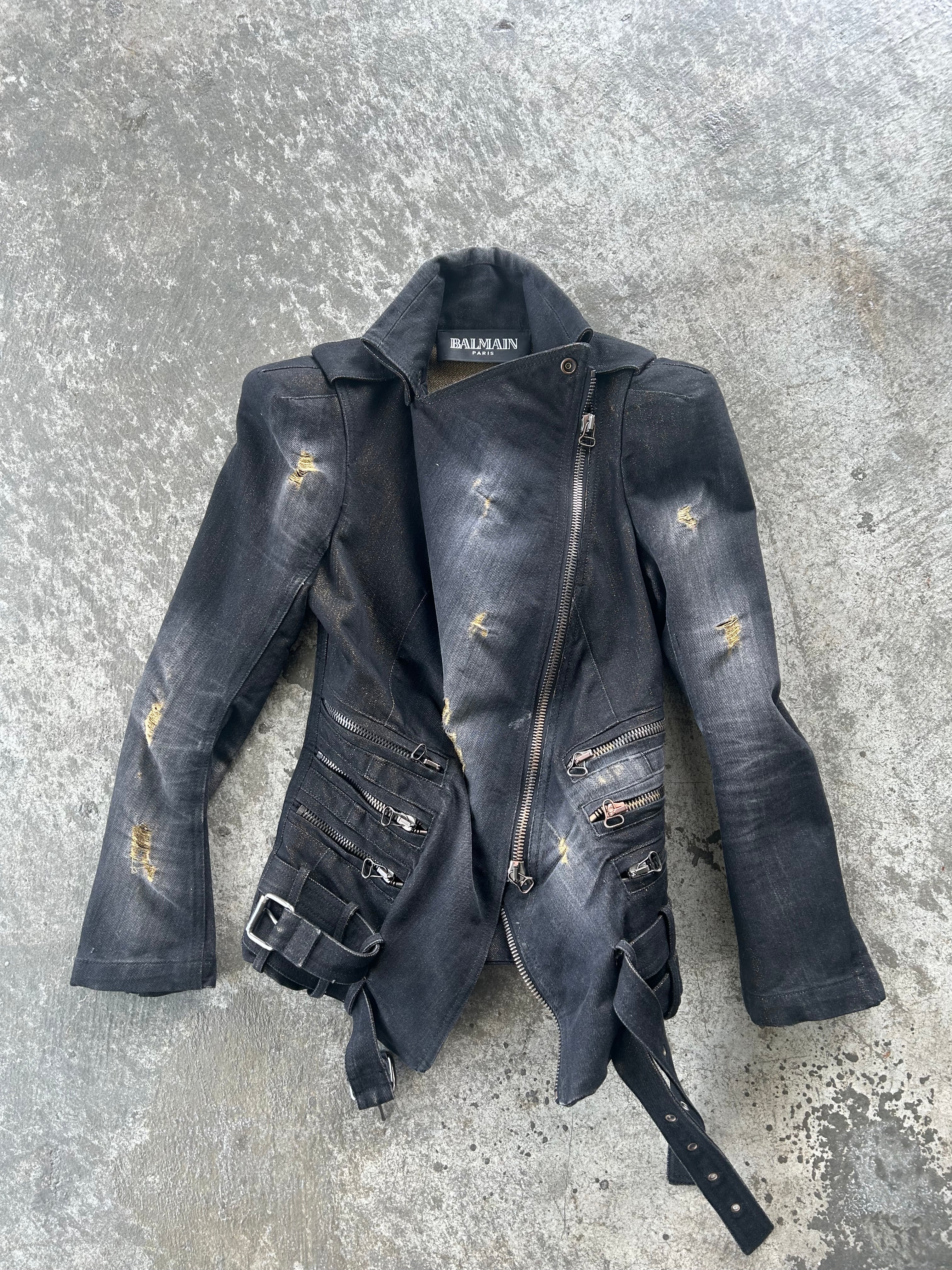 Balmain AW11 Gold Distressed Biker Jacket