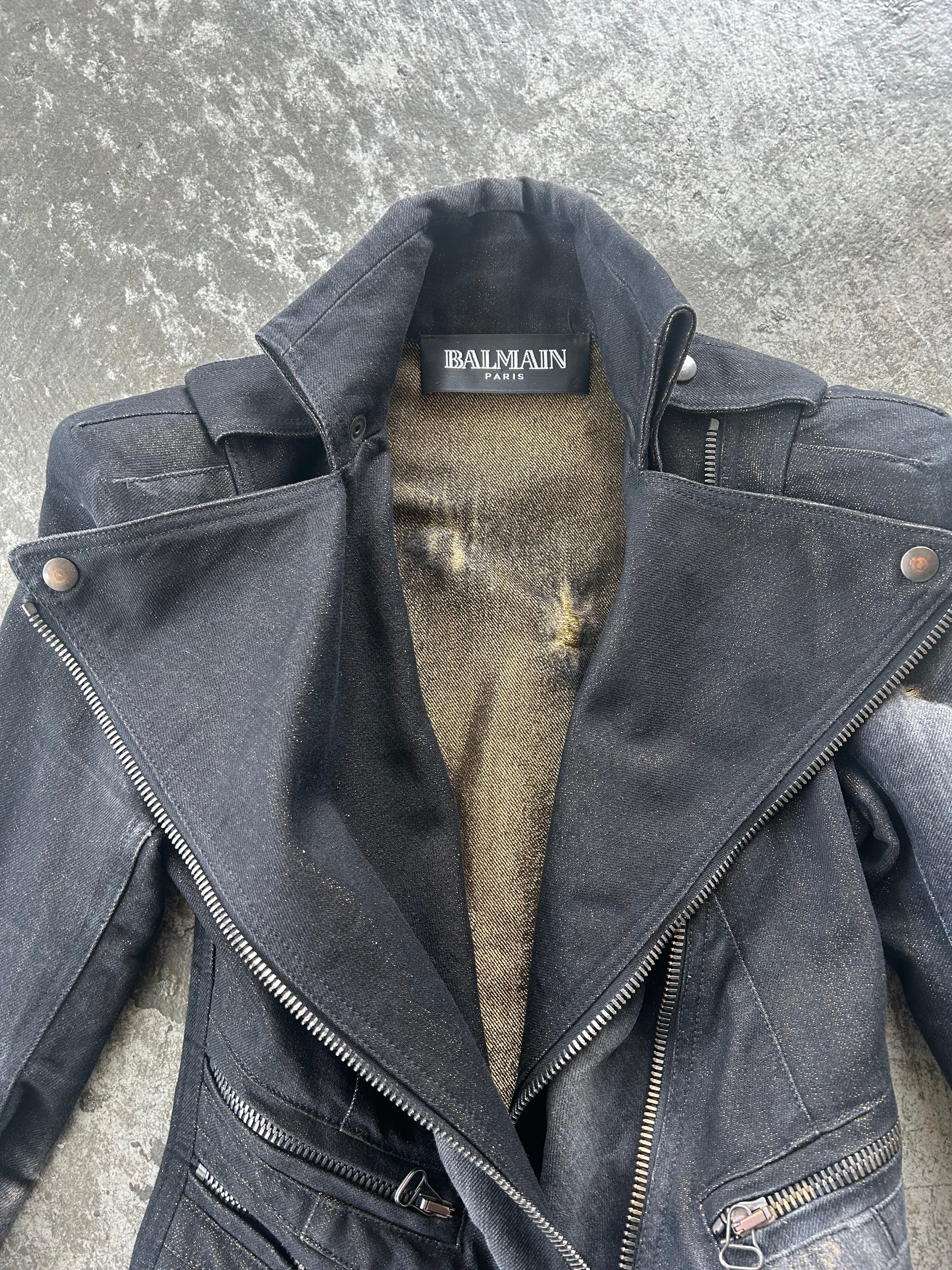Balmain AW11 Gold Distressed Biker Jacket