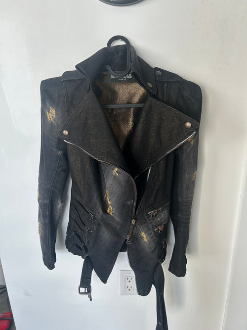 Balmain AW11 Gold Distressed Biker Jacket