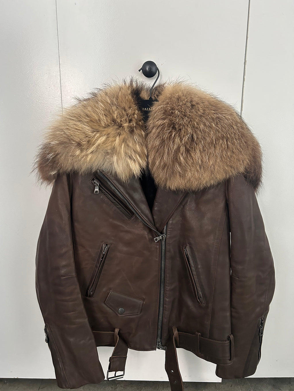 Balmain AW11 Brown Leather Fur Jacket