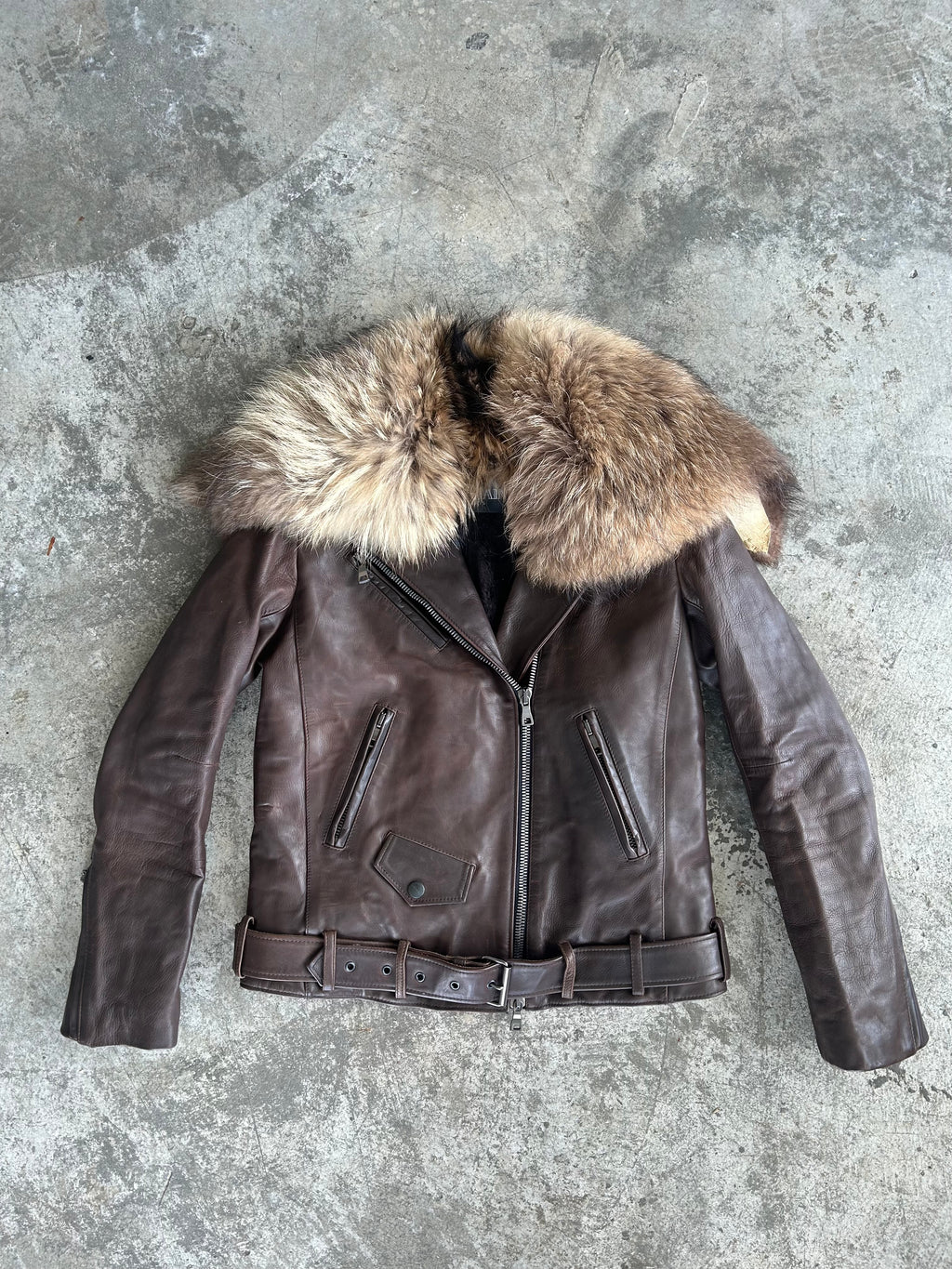 Balmain AW11 Brown Leather Fur Jacket