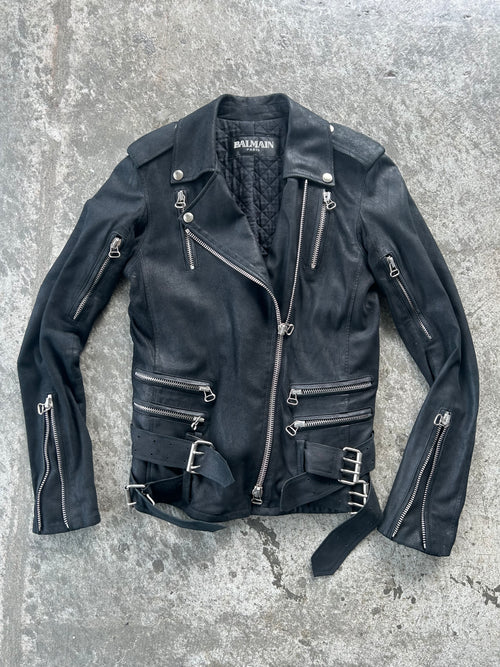 Balmain AW09 Leather Double Belted 10 Zip Jacket