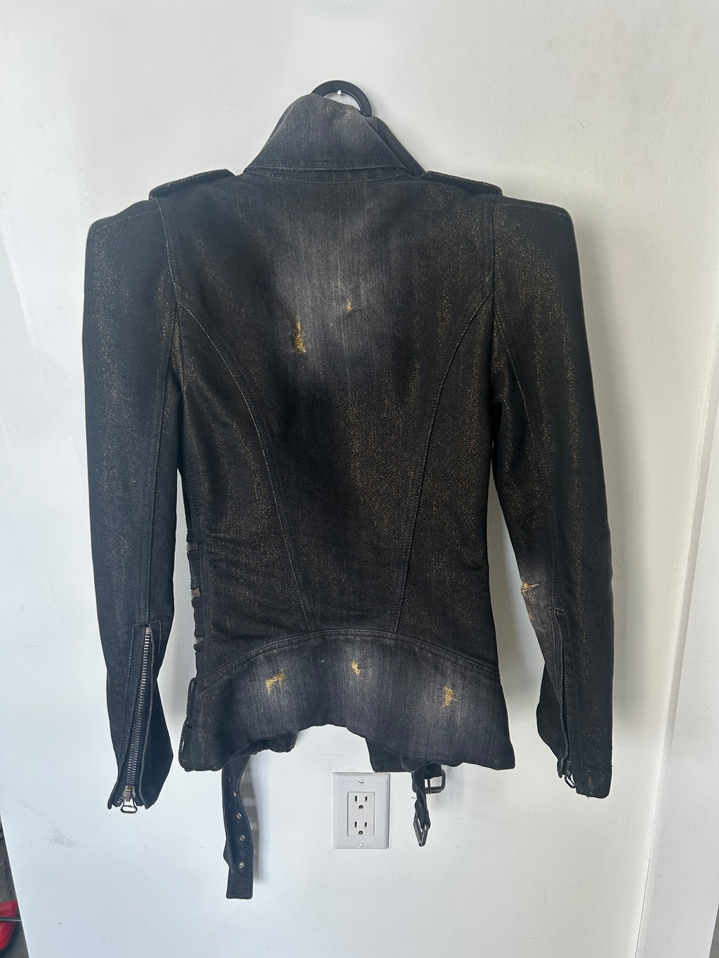 Balmain AW11 Gold Distressed Biker Jacket