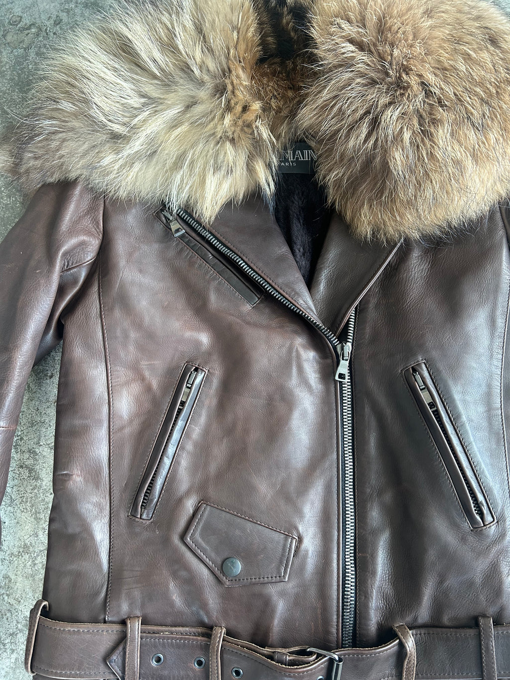 Balmain AW11 Brown Leather Fur Jacket