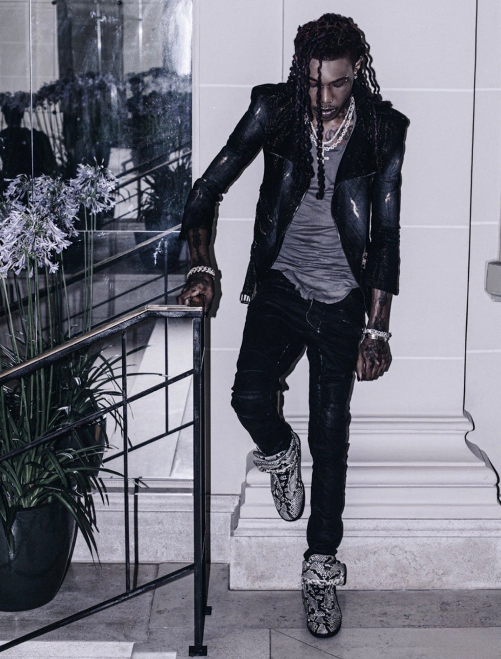 Balmain AW11 Gold Distressed Biker Jacket