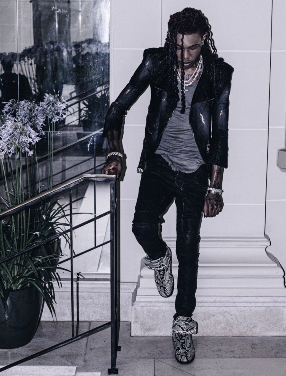 Balmain AW11 Gold Distressed Biker Jacket