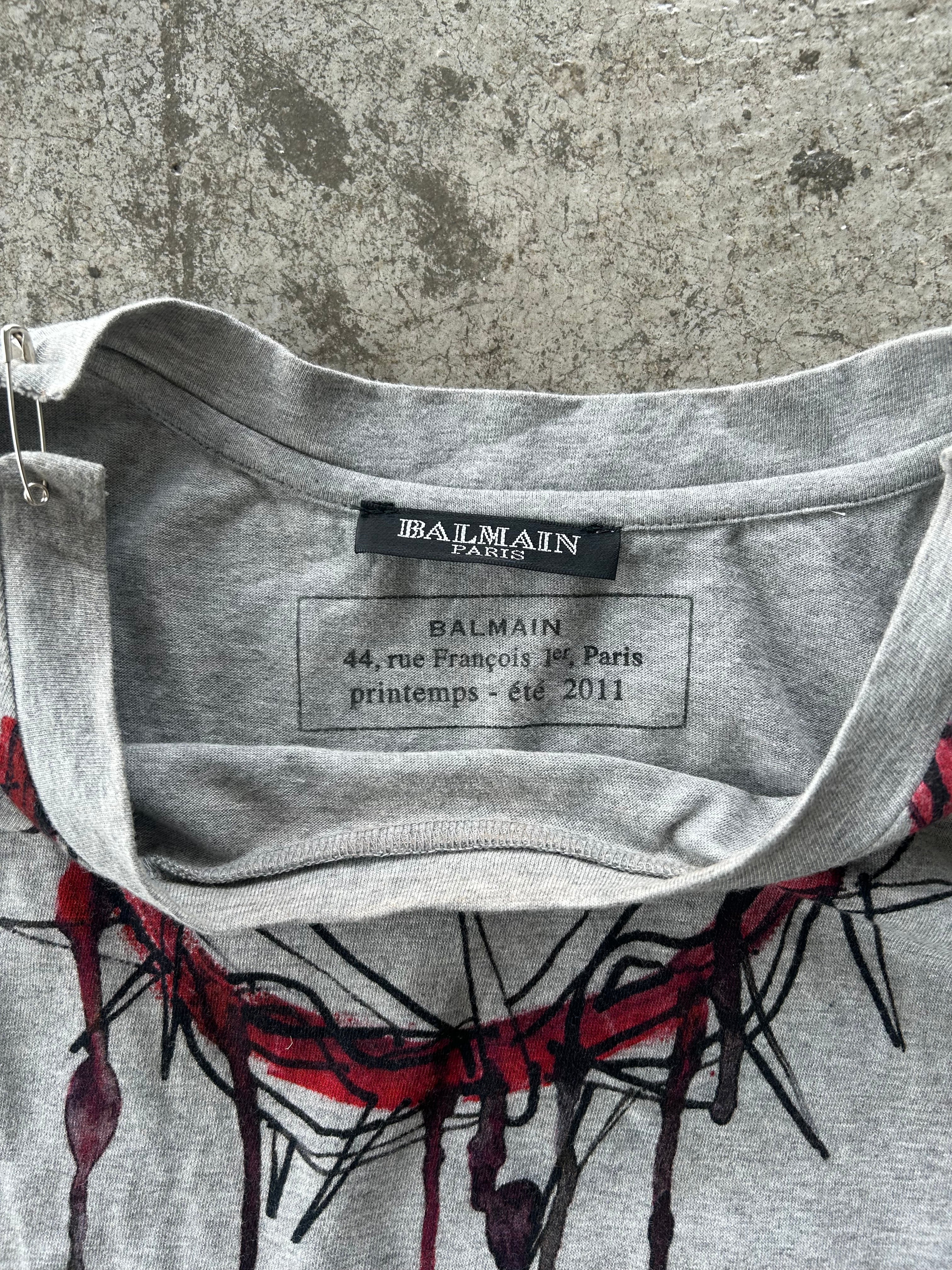 Balmain SS11 Graffiti Tiger Safety Pin Tank Top