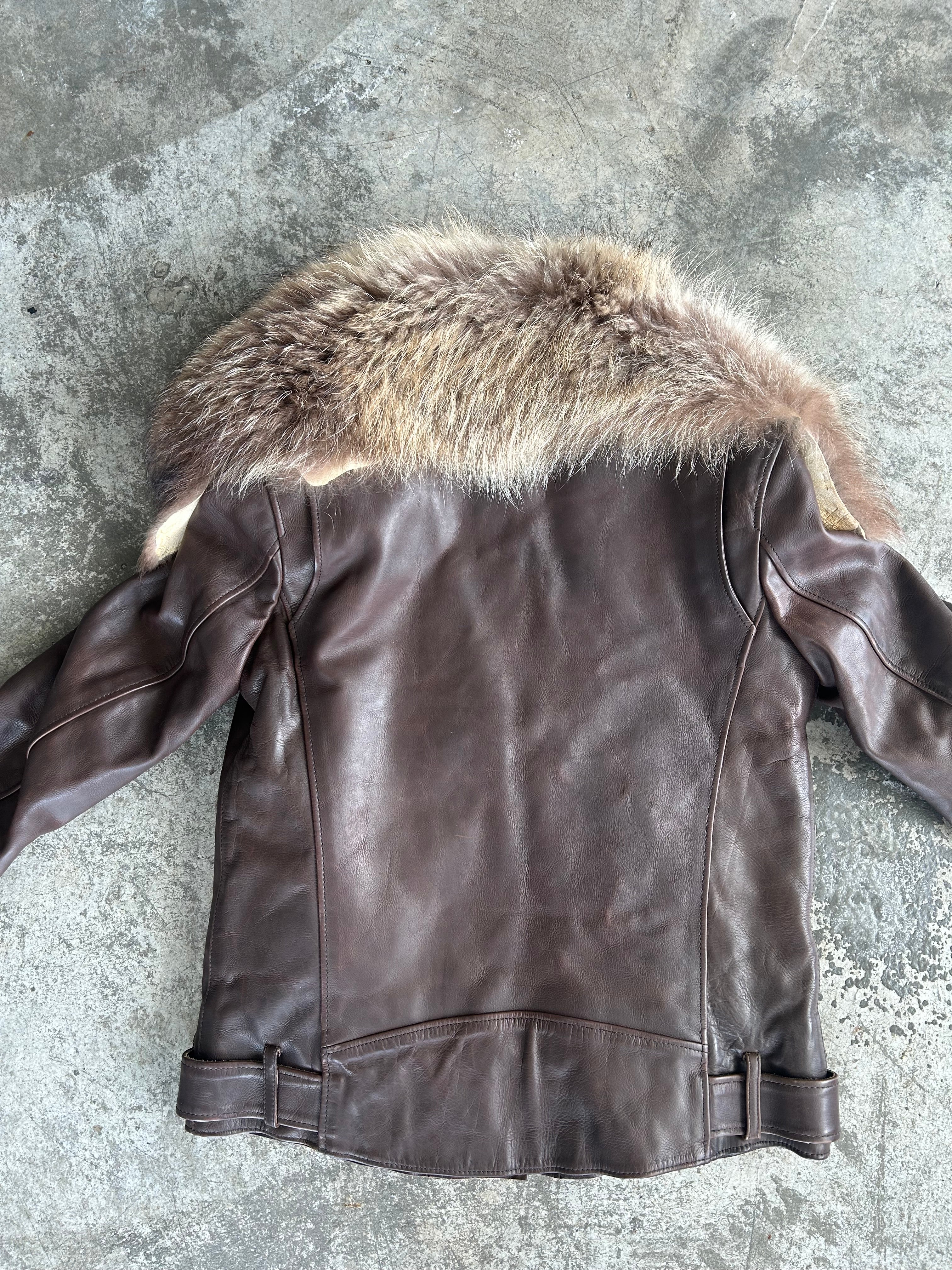 Balmain AW11 Brown Leather Fur Jacket