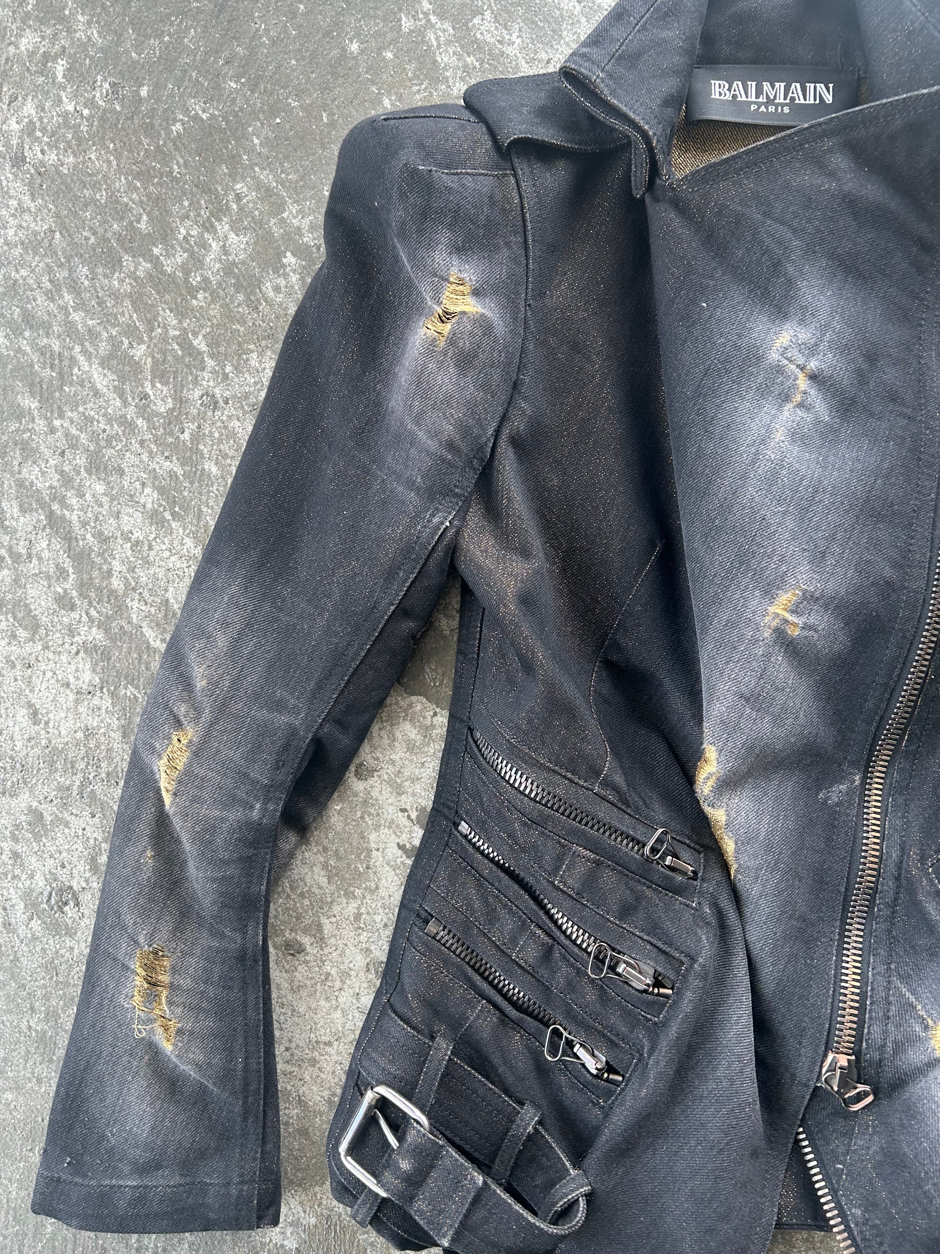 Balmain AW11 Gold Distressed Biker Jacket