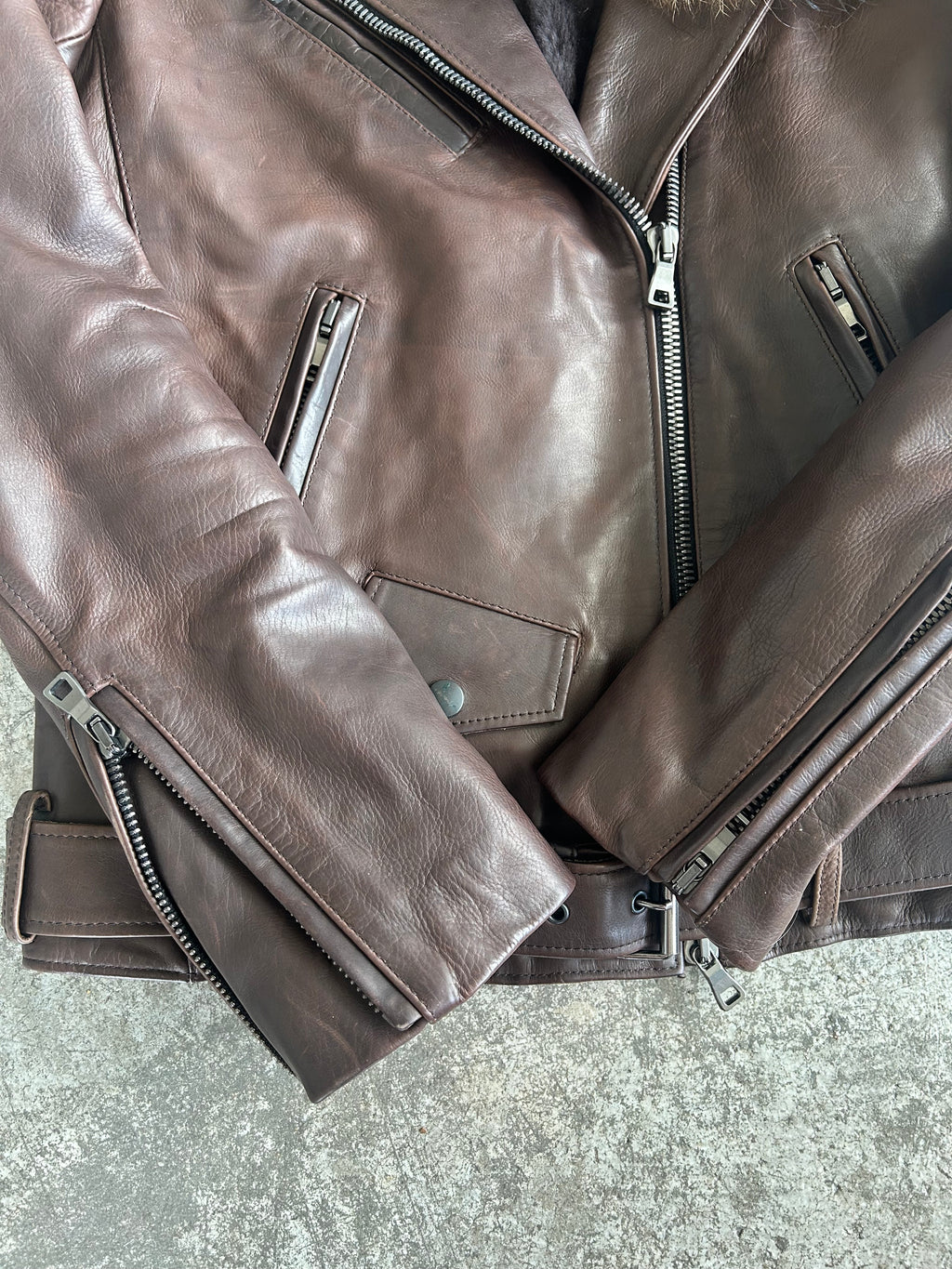 Balmain AW11 Brown Leather Fur Jacket